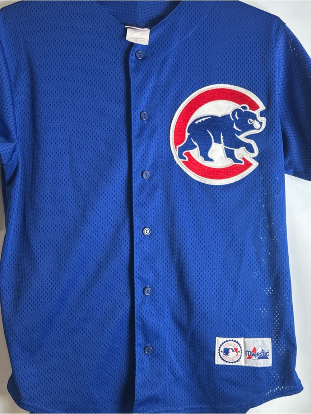 Majestic Chicago Cubs Royal Blue Button-Up Baseball Jersey Vintage Mesh